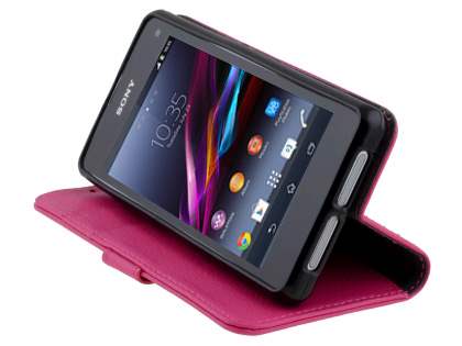 Synthetic Leather Wallet Case with Stand for Sony Xperia Z1 Compact - Pink