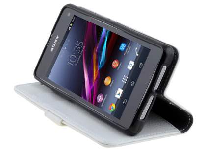 Synthetic Leather Wallet Case with Stand for Sony Xperia Z1 Compact - Pearl White