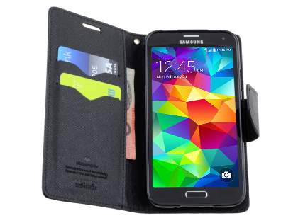 Mercury Goospery Colour Fancy Diary Case with Stand for Samsung Galaxy S5 - Classic Black