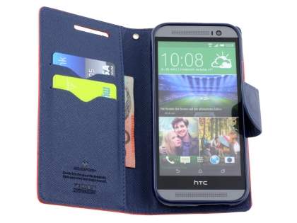 Mercury Goospery Colour Fancy Diary Case with Stand for HTC One M8 - Red/Navy