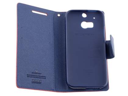 Mercury Goospery Colour Fancy Diary Case with Stand for HTC One M8 - Red/Navy
