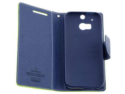 Mercury Goospery Colour Fancy Diary Case with Stand for HTC One M8 - Lime/Navy