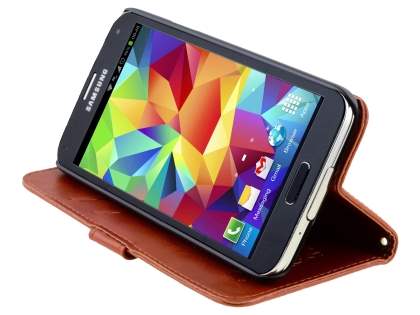 Synthetic Leather Wallet Case with Stand for Samsung Galaxy S5 - Brown