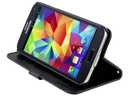 Synthetic Leather Wallet Case with Stand for Samsung Galaxy S5 - Classic Black