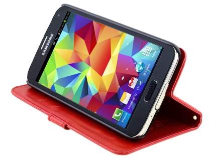 Synthetic Leather Wallet Case with Stand for Samsung Galaxy S5 - Red