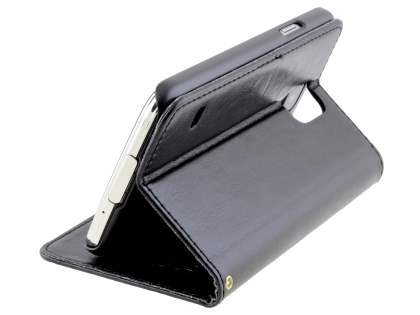Synthetic Leather Wallet Case with Stand for Samsung Galaxy S5 - Classic Black
