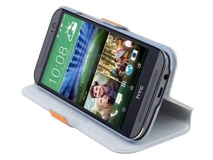Slim Genuine Leather Portfolio Case for HTC One M8 - Orange