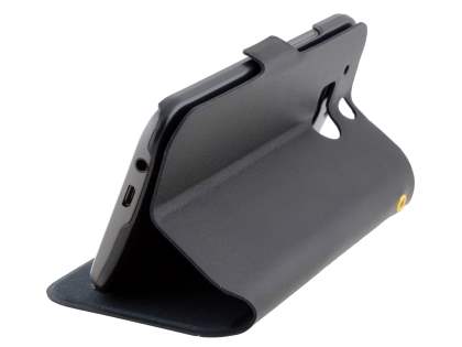 Slim Genuine Leather Portfolio Case for HTC One M8 - Classic Black