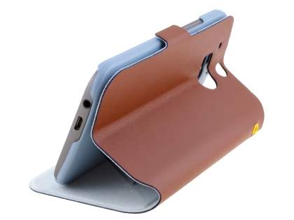 Slim Genuine Leather Portfolio Case for HTC One M8 - Brown