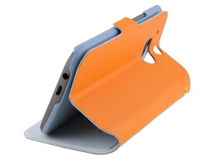 Slim Genuine Leather Portfolio Case for HTC One M8 - Orange