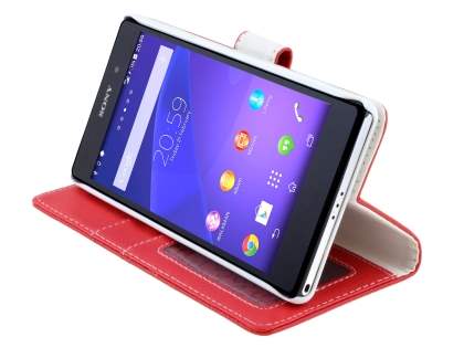 Synthetic Leather Wallet Case with Stand for Sony Xperia Z2 - Red