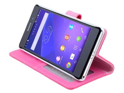 Synthetic Leather Wallet Case with Stand for Sony Xperia Z2 - Hot Pink