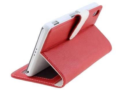 Synthetic Leather Wallet Case with Stand for Sony Xperia Z2 - Red