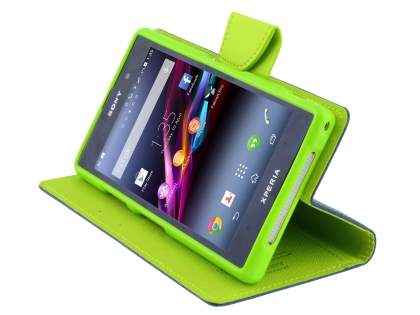 Mercury Goospery Colour Fancy Diary Case with Stand for Sony Xperia Z1 - Mint/Navy