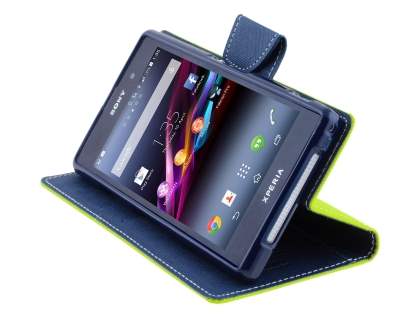 Mercury Goospery Colour Fancy Diary Case with Stand for Sony Xperia Z1 - Lime/Navy