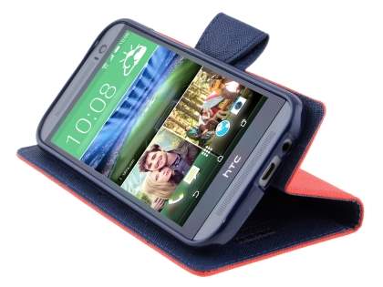 Mercury Goospery Colour Fancy Diary Case with Stand for HTC One M8 - Red/Navy