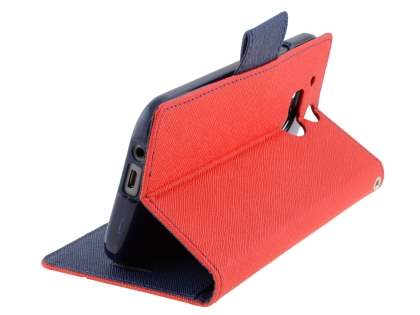 Mercury Goospery Colour Fancy Diary Case with Stand for HTC One M8 - Red/Navy