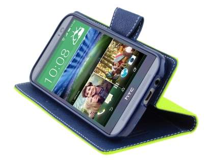 Mercury Goospery Colour Fancy Diary Case with Stand for HTC One M8 - Lime/Navy