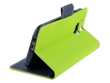 Mercury Goospery Colour Fancy Diary Case with Stand for HTC One M8 - Lime/Navy