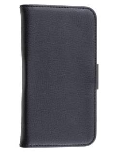 HTC One M7 Slim Synthetic Leather Wallet Case with Stand - Classic Black