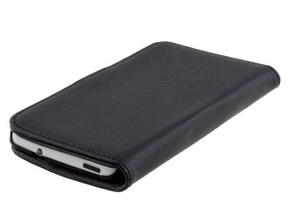HTC One M7 Slim Synthetic Leather Wallet Case with Stand - Classic Black