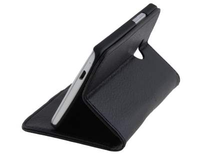 HTC One M7 Slim Synthetic Leather Wallet Case with Stand - Classic Black
