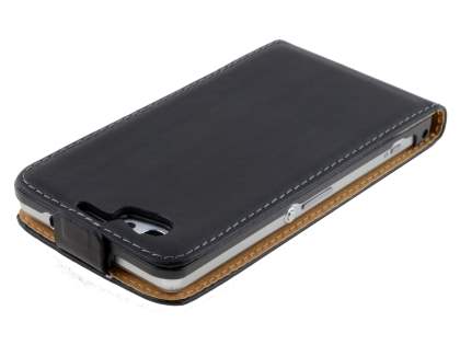 Slim Genuine Leather Flip Case for Sony Xperia Z1 Compact - Classic Black