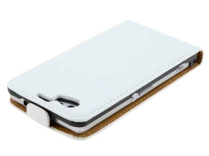 Slim Genuine Leather Flip Case for Sony Xperia Z1 Compact - Pearl White