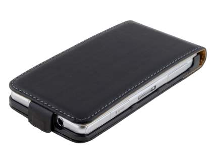 Slim Genuine Leather Flip Case for Sony Xperia Z1 Compact - Classic Black
