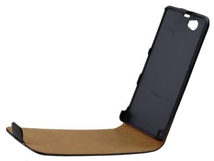 Slim Genuine Leather Flip Case for Sony Xperia Z1 Compact - Classic Black