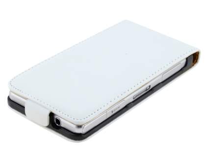 Slim Genuine Leather Flip Case for Sony Xperia Z1 Compact - Pearl White