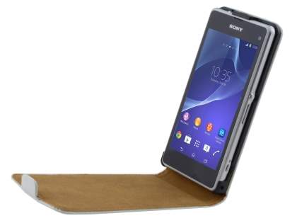 Slim Genuine Leather Flip Case for Sony Xperia Z1 Compact - Pearl White