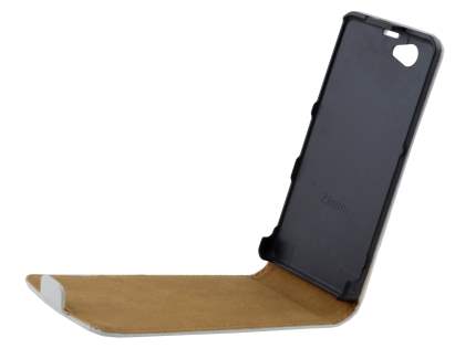 Slim Genuine Leather Flip Case for Sony Xperia Z1 Compact - Pearl White