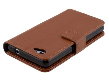 Synthetic Leather Wallet Case with Stand for Sony Xperia Z1 Compact - Brown