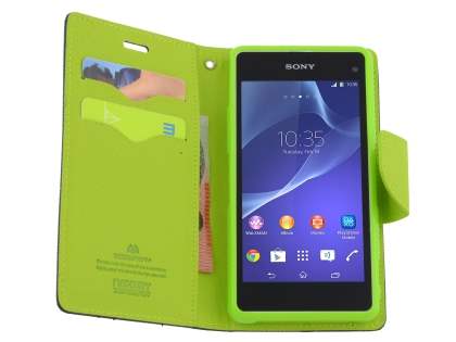 Mercury Goospery Colour Fancy Diary Case with Stand for Sony Xperia Z1 Compact - Navy/Lime