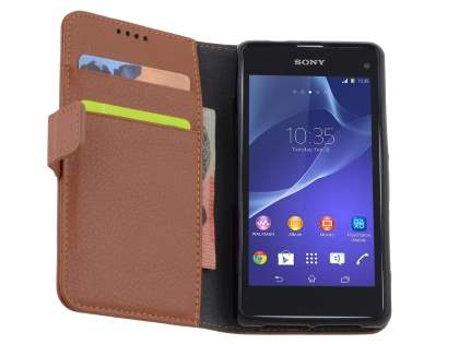 Synthetic Leather Wallet Case with Stand for Sony Xperia Z1 Compact - Brown