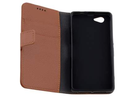 Synthetic Leather Wallet Case with Stand for Sony Xperia Z1 Compact - Brown