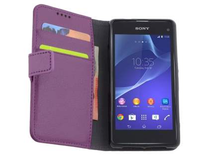 Synthetic Leather Wallet Case with Stand for Sony Xperia Z1 Compact - Purple