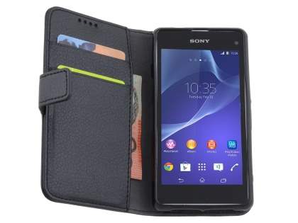 Synthetic Leather Wallet Case with Stand for Sony Xperia Z1 Compact - Black