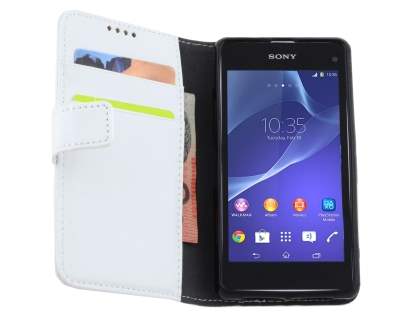 Synthetic Leather Wallet Case with Stand for Sony Xperia Z1 Compact - Pearl White
