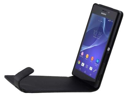 Synthetic Leather Flip Case for Sony Xperia M2 - Classic Black