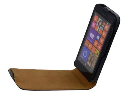 Slim Genuine Leather Flip Case for Nokia Lumia 635/636/630 - Classic Black