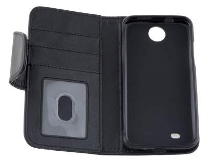 HTC Desire 300 Synthetic Leather Wallet Case with Stand - Classic Black