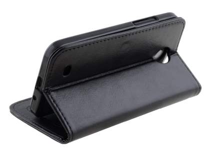 HTC Desire 300 Synthetic Leather Wallet Case with Stand - Classic Black