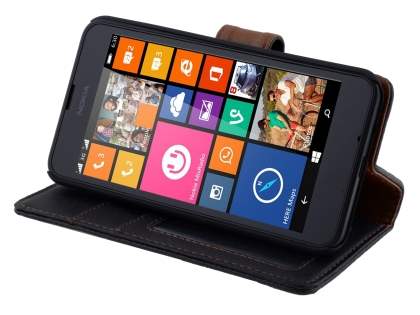 Synthetic Leather Wallet Case with Stand for Nokia Lumia 635/636/630 - Classic Black