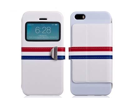 Momax French Style Flip View Case for iPhone SE(1st Gen)/5s/5 - Pearl White Leather Wallet Case