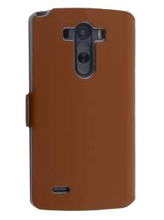 Slim Genuine Leather Portfolio Case for LG G3 - Brown Leather Wallet Case