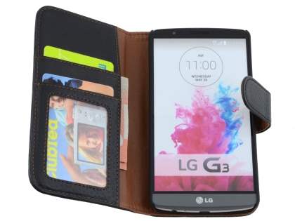 Synthetic Leather Wallet Case with Stand for LG G3 - Classic Black