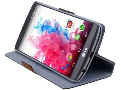 Slim Genuine Leather Portfolio Case for LG G3 - Brown