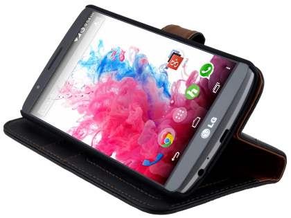 Synthetic Leather Wallet Case with Stand for LG G3 - Classic Black